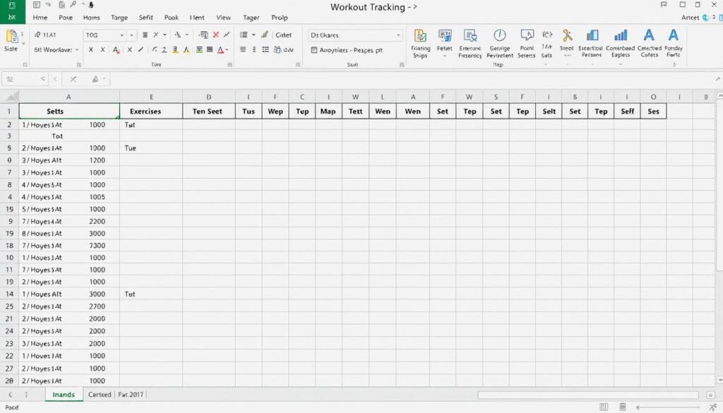Crie uma imagem de uma planilha de acompanhamento de treino no Excel