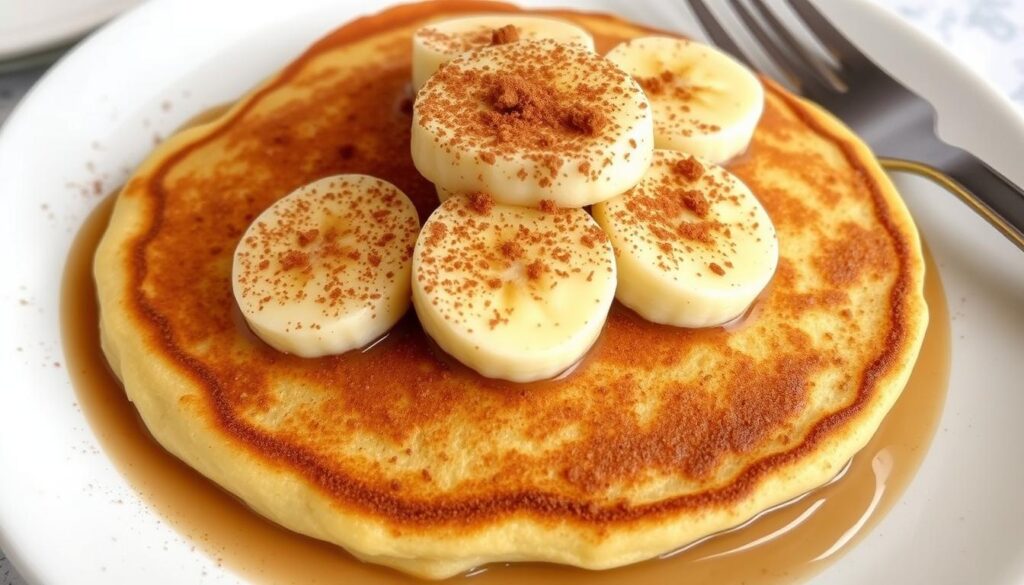Imagem de uma deliciosa panqueca de banana com cacau