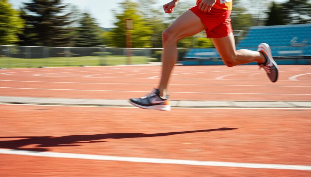 Imagem de uma pessoa correndo em uma pista de corrida