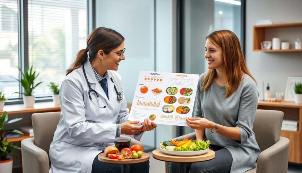 Pessoa consultando nutricionista sobre dieta cetogênica Pessoa consultando nutricionista sobre dieta cetogênica