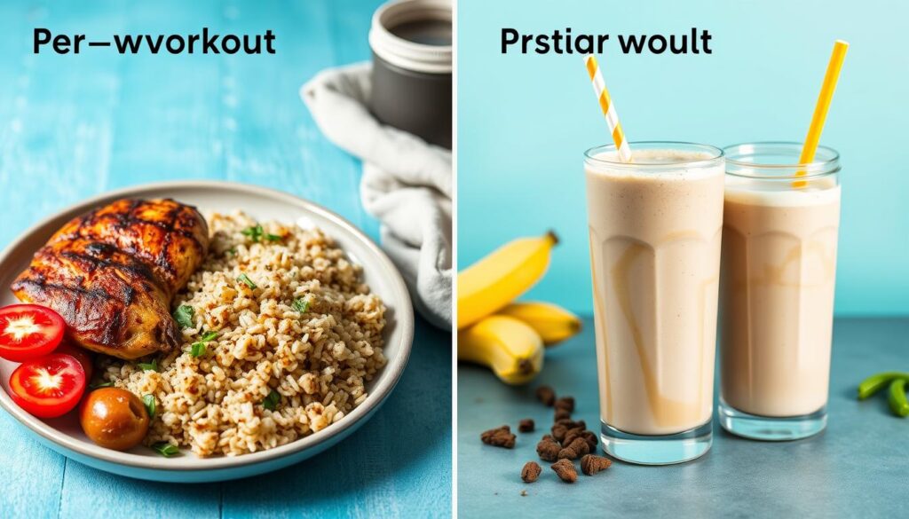 Refeições pré e pós-treino para dieta para ganhar massa muscular